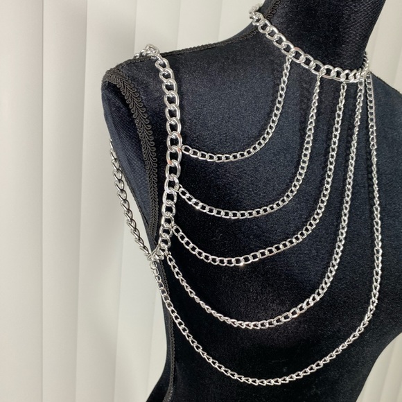 Silver Chain Harness One Arm Chain Necklace Vest Neck Harness - Picture 5 of 10